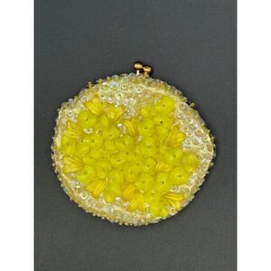 Vintage Dilill Yellow Beaded Coin Purse 50s Satin